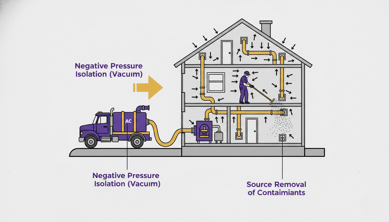 Diagram of the Elevated Construction Negative Pressure HVAC Cleaning Process